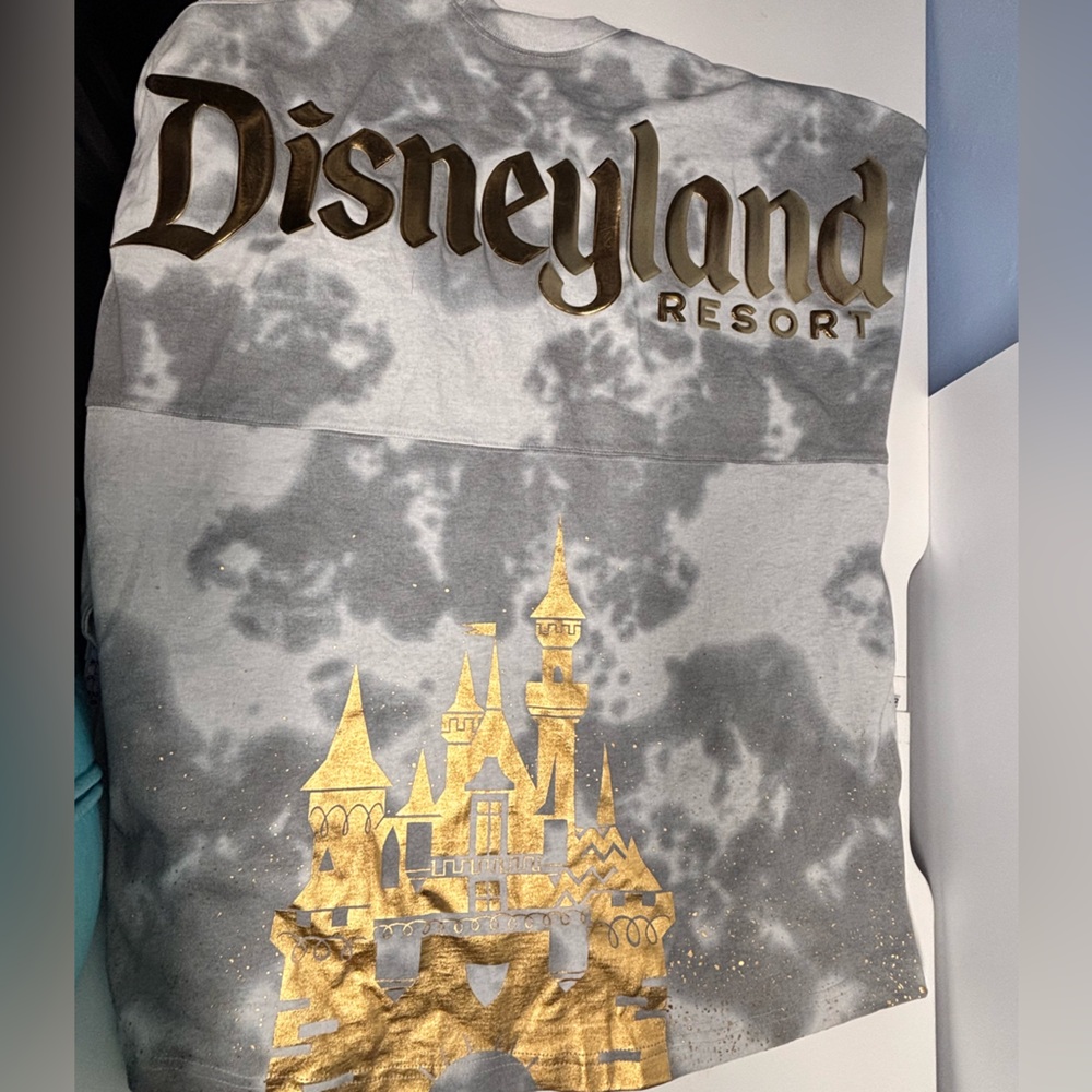NWOT Disneyland Resort Spirit Jersey Grey Tie Dye Gold Castle Edition Large - Picture 2 of 13